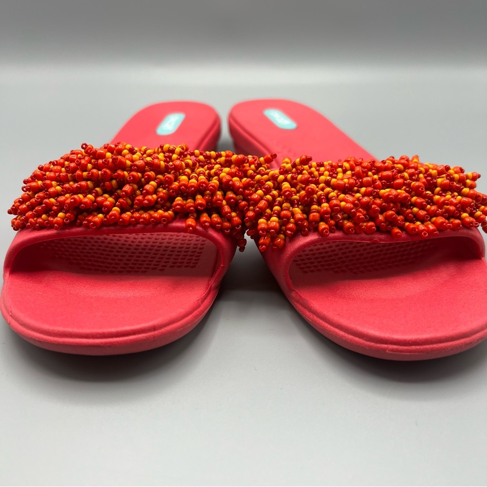 Soft Sorroundings Oka B Gaga Slip On Flat Slide Sandals Red /orange / pink M/L - Picture 9 of 10